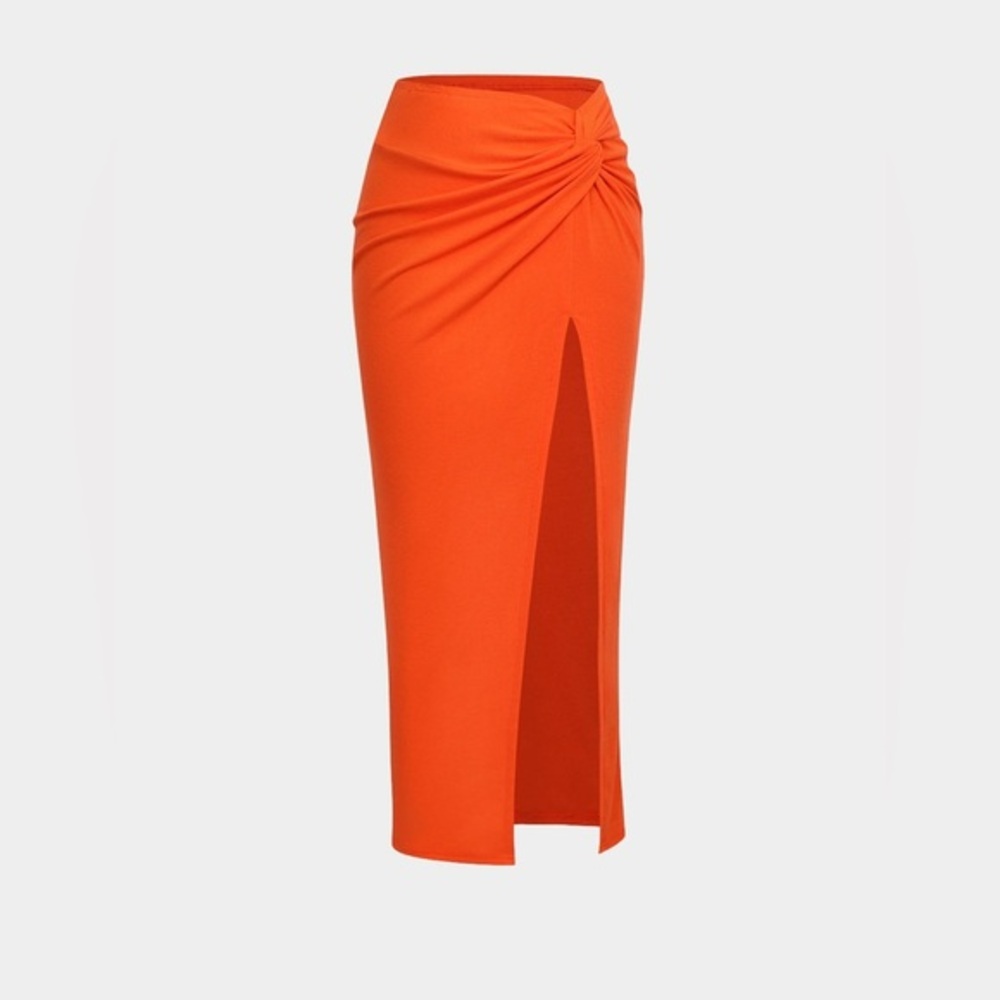 Elegant ribbed Orange Women's Skirt with slit 2XL Ma2